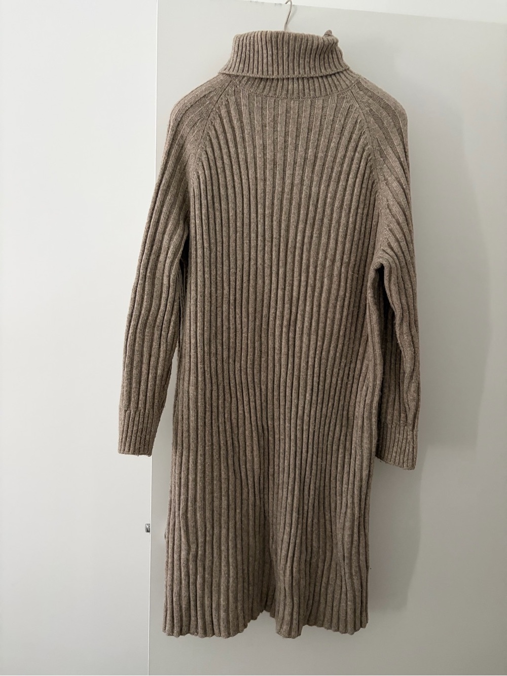 H&M beige brown Ribbed Turtleneck Midi Sweater Dress long sleeve